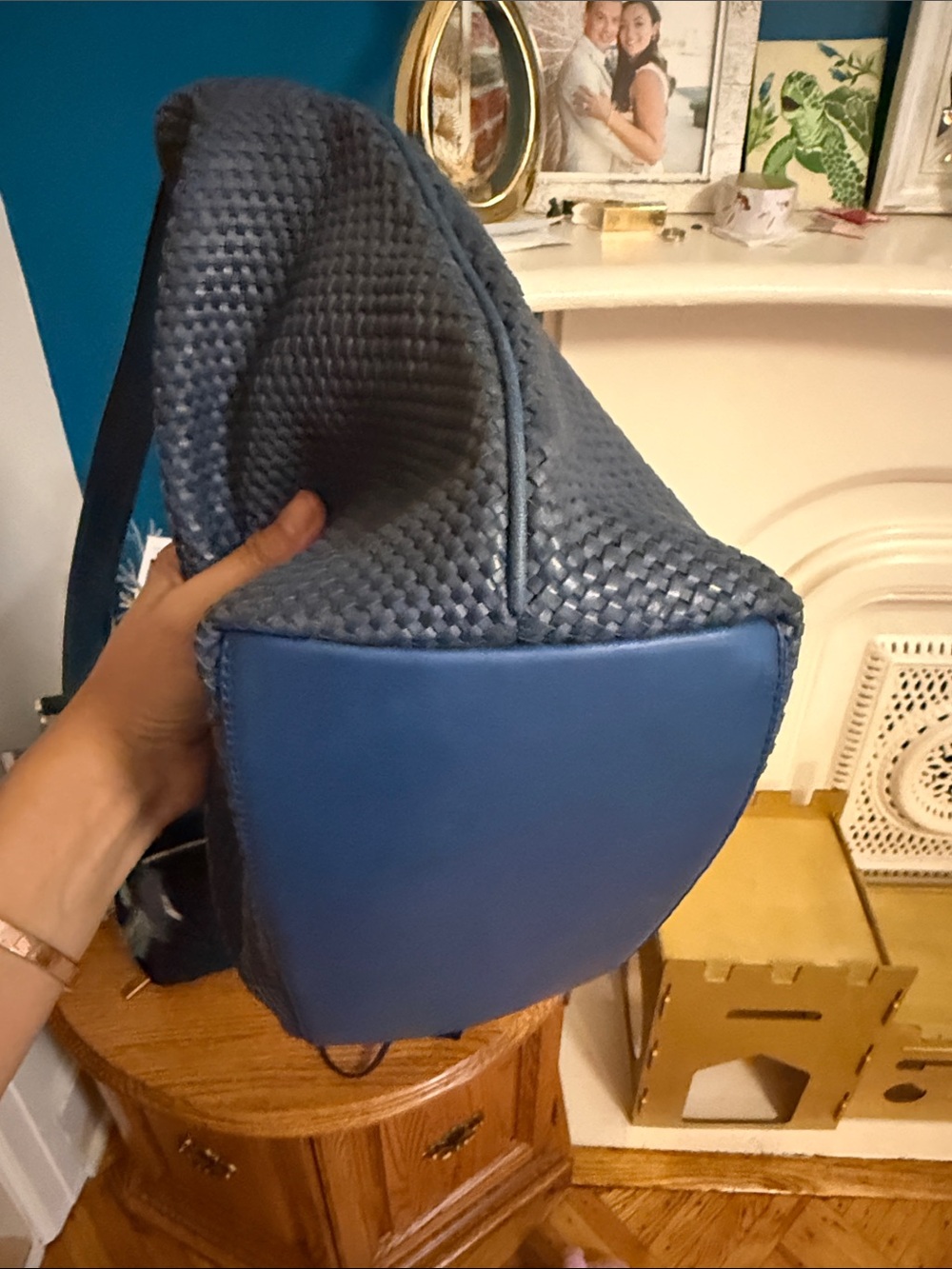 Tory Burch Navy Woven Hobo Shoulder Bag with Tassel - Picture 6 of 8